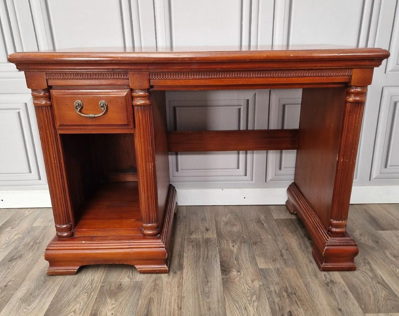 Antique Style Desk Dresser Wood Single Pedestal Writing Home Office  Drawer photo furniture