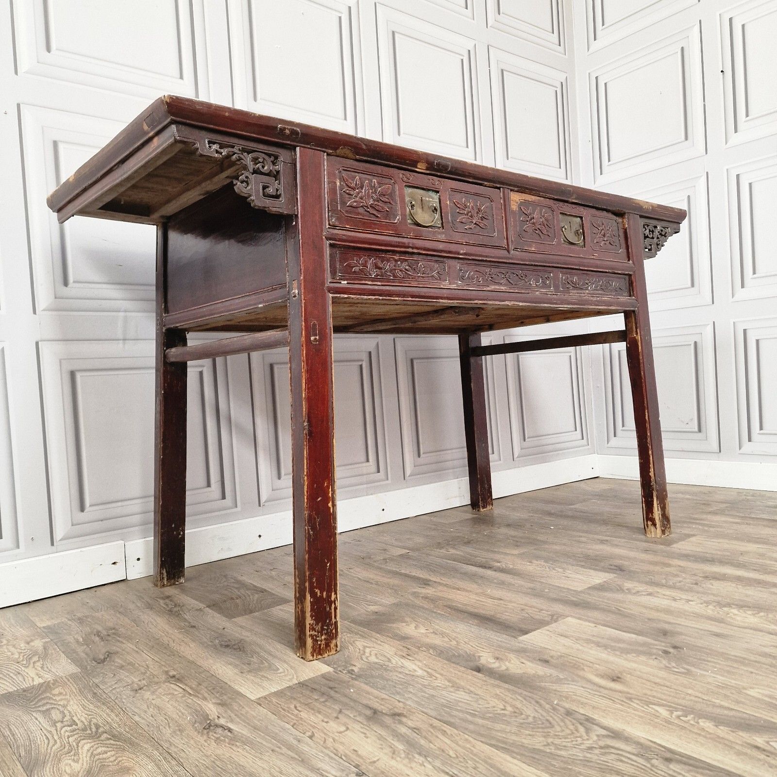 Antique Chinese Altar Table 19th Century Solid Wooden Bench Carved Oriental photo Furniture