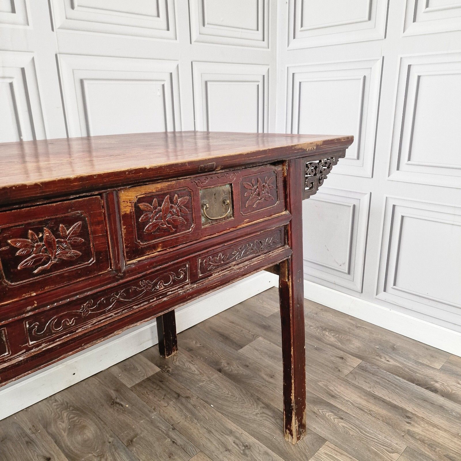 Antique Chinese Altar Table 19th Century Solid Wooden Bench Carved Oriental photo buy