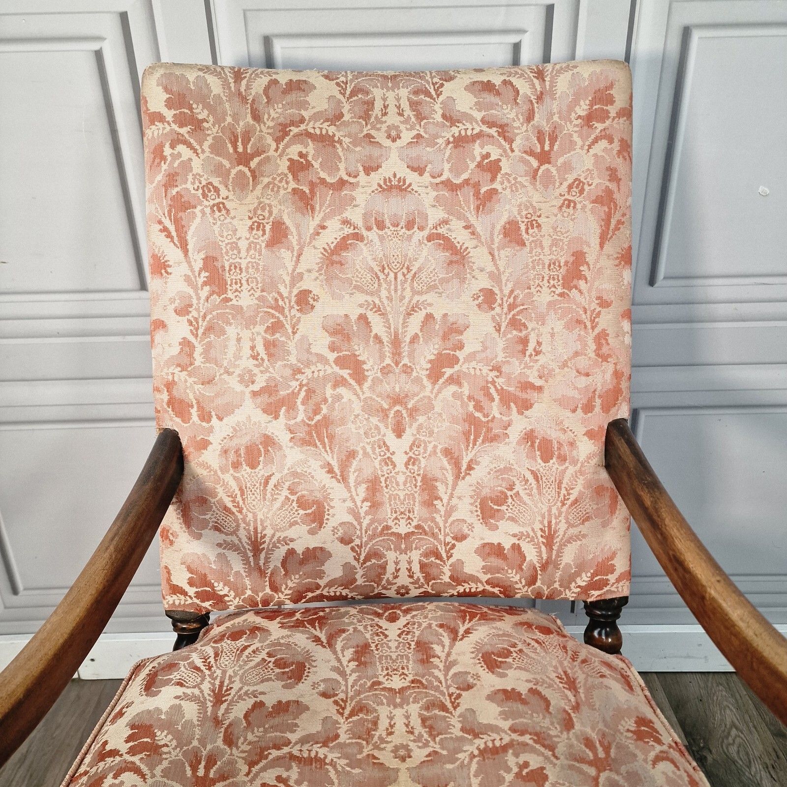 Antique Carved Chair Decorative Victorian Throne Upholstered High Back Armchair photo vintage