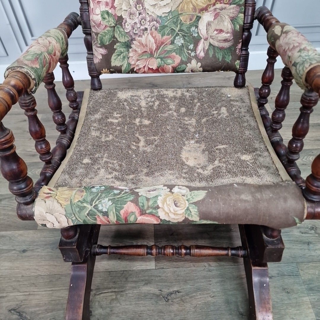 Antique American Rocking Chair Edwardian Sprung Decorative Turned Wooden Seat photo buy
