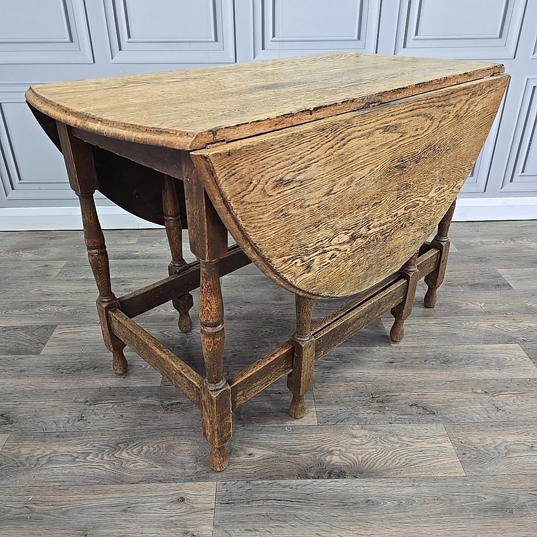 Antique Drop Leaf Table – Solid Oak Gate Leg – Country Farmhouse Wooden Dining photo furniture