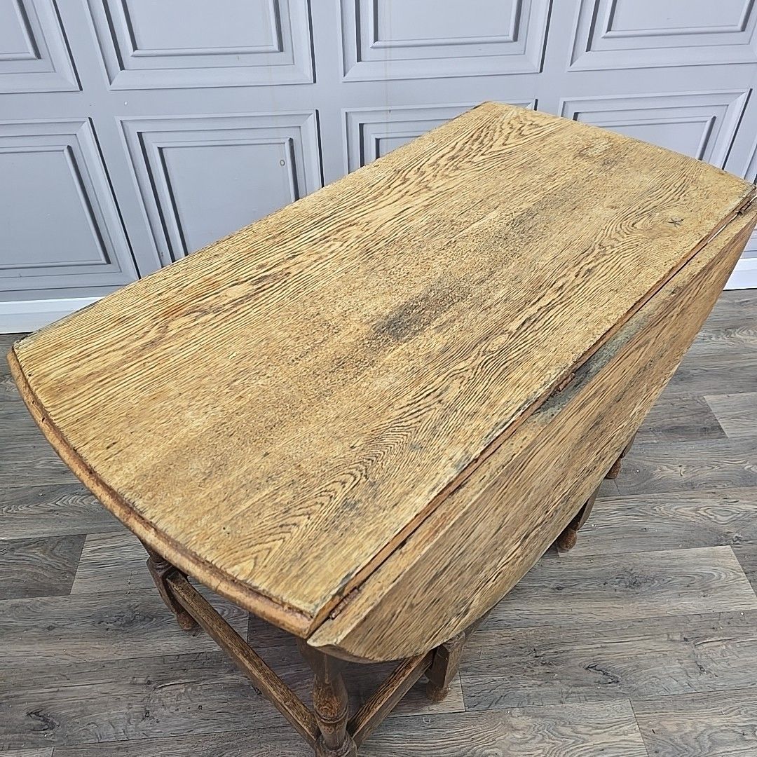 Antique Drop Leaf Table – Solid Oak Gate Leg – Country Farmhouse Wooden Dining photo 230.0