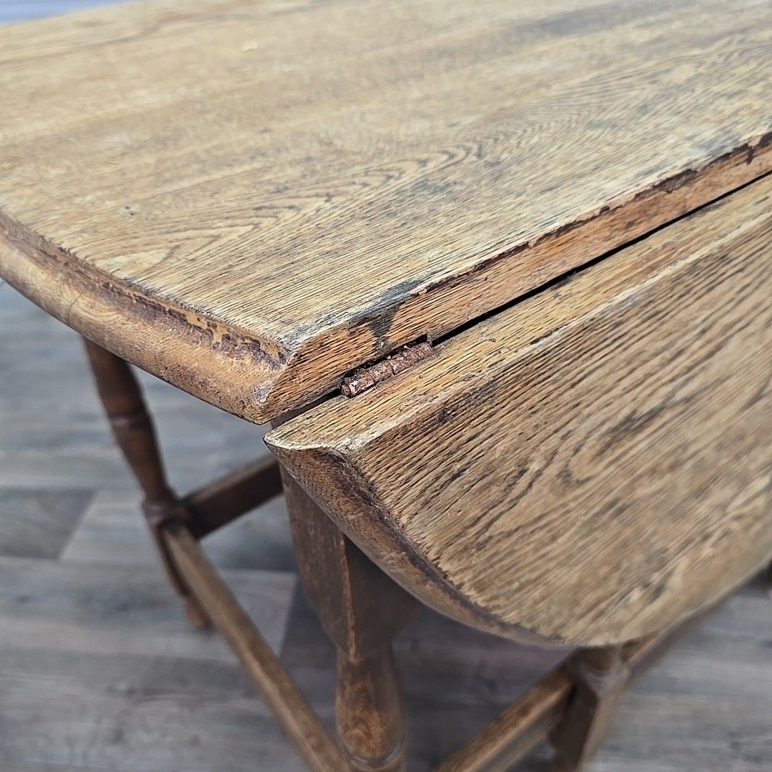 Antique Drop Leaf Table – Solid Oak Gate Leg – Country Farmhouse Wooden Dining photo vinterior