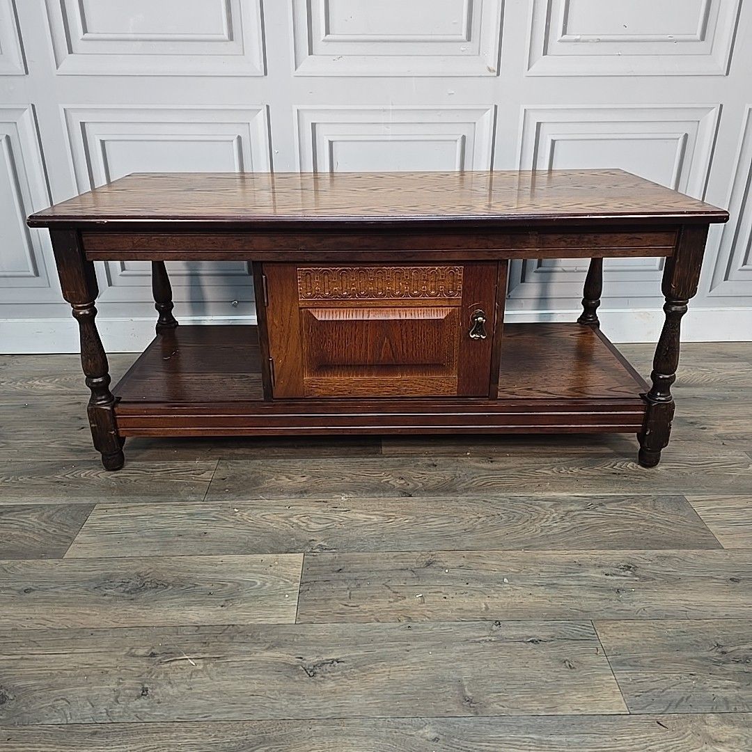 photo for sale Antique Oak Coffee Table – Jacobean Gothic Revival – Turned & Carved Vintage