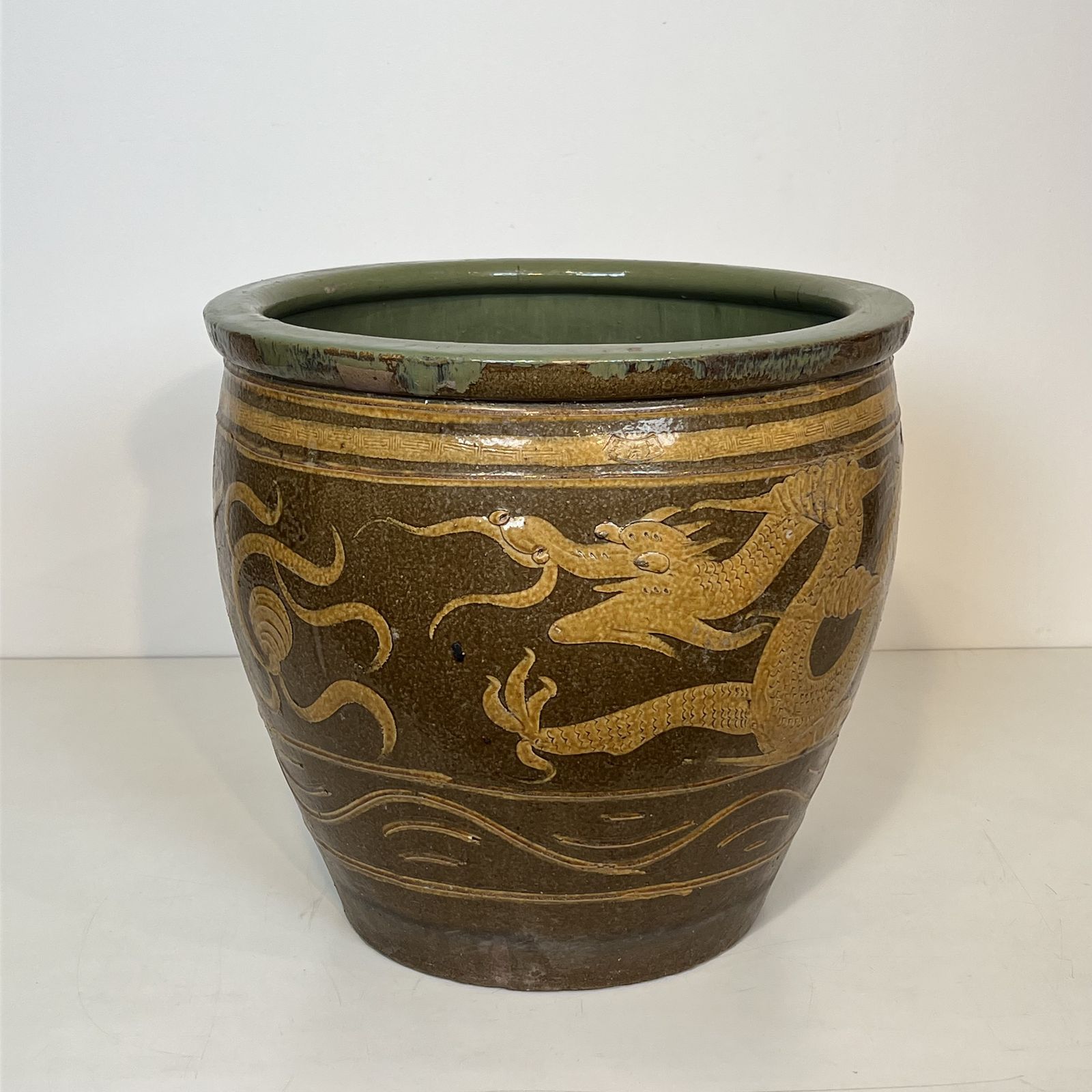 Large Chinese Glazed Terracotta Planter Decorated With Dragons photo Home Decor