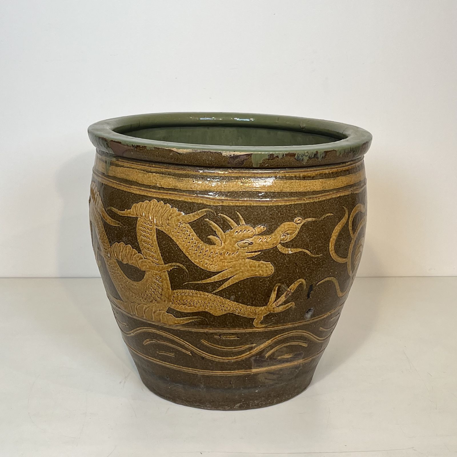 1250.0 Large Chinese Glazed Terracotta Planter Decorated With Dragons photo