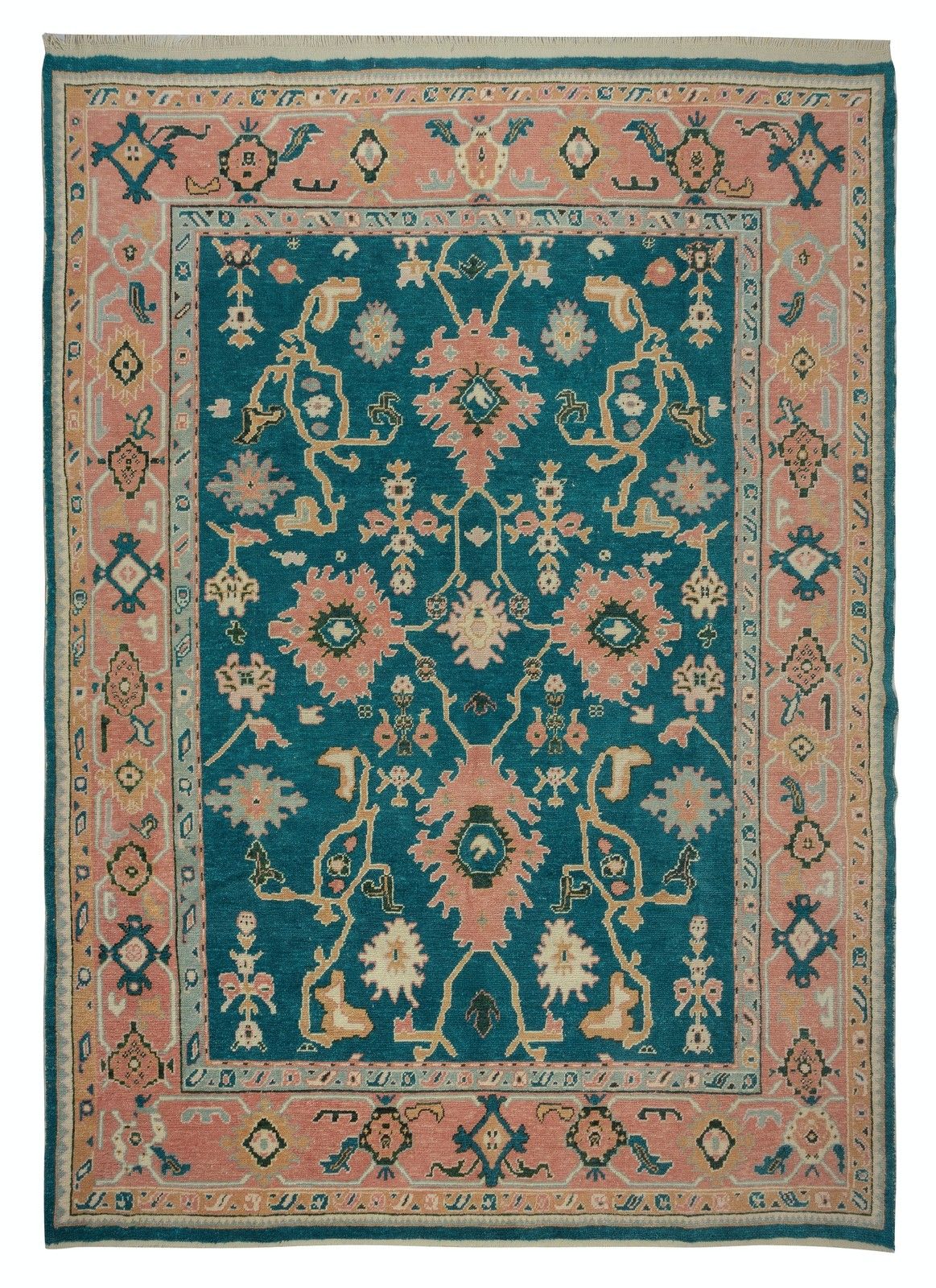 9.4x12.7 Ft Hand Knotted Oushak Rug, Custom Size & Colors, Green Wool Area Rug photo furniture