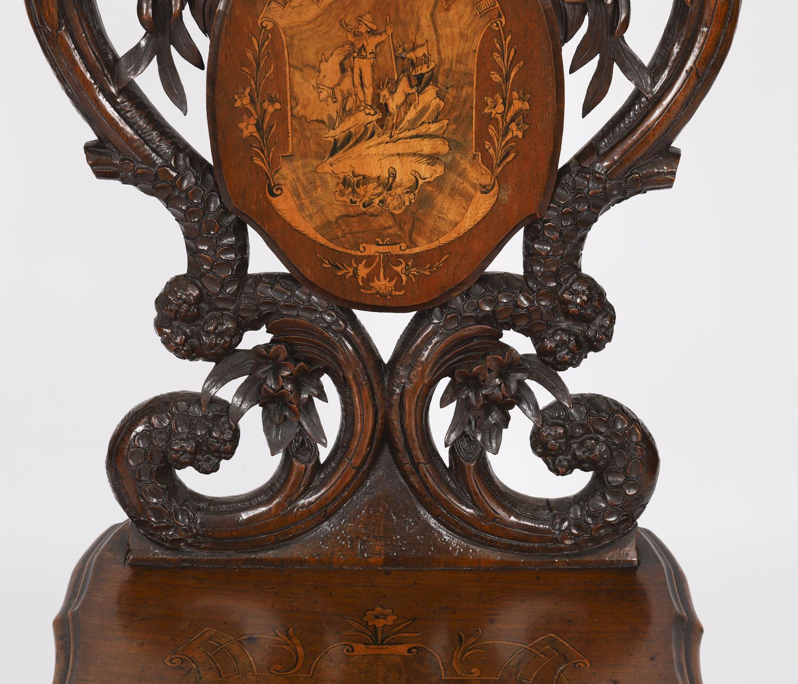 Antique Swiss Walnut Marquetry Inlaid Musical Chair 19th C photo buy