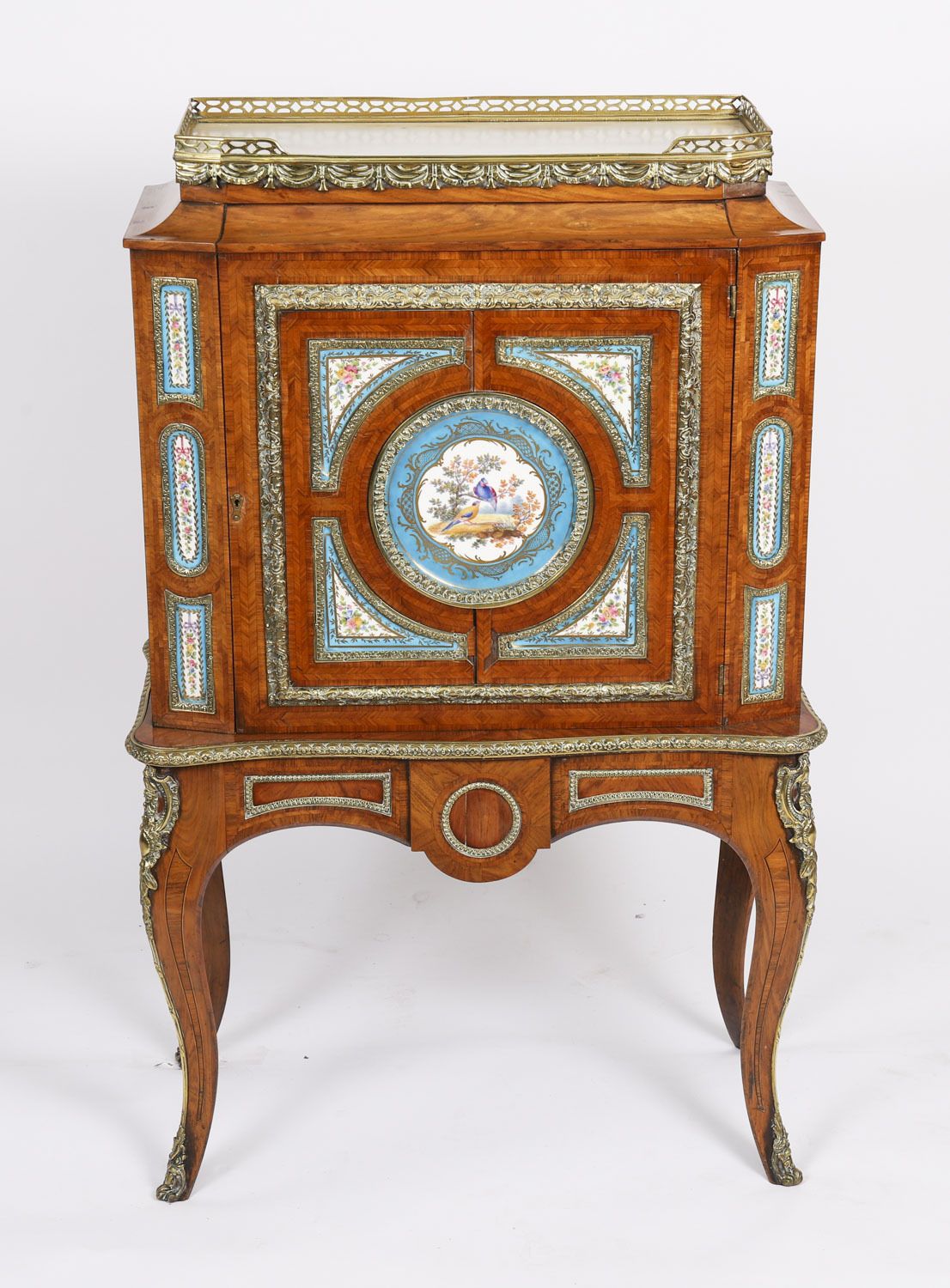 Antique French Kingwood Ormolu Pier Cabinet Sevres Plaques 19th Century photo furniture