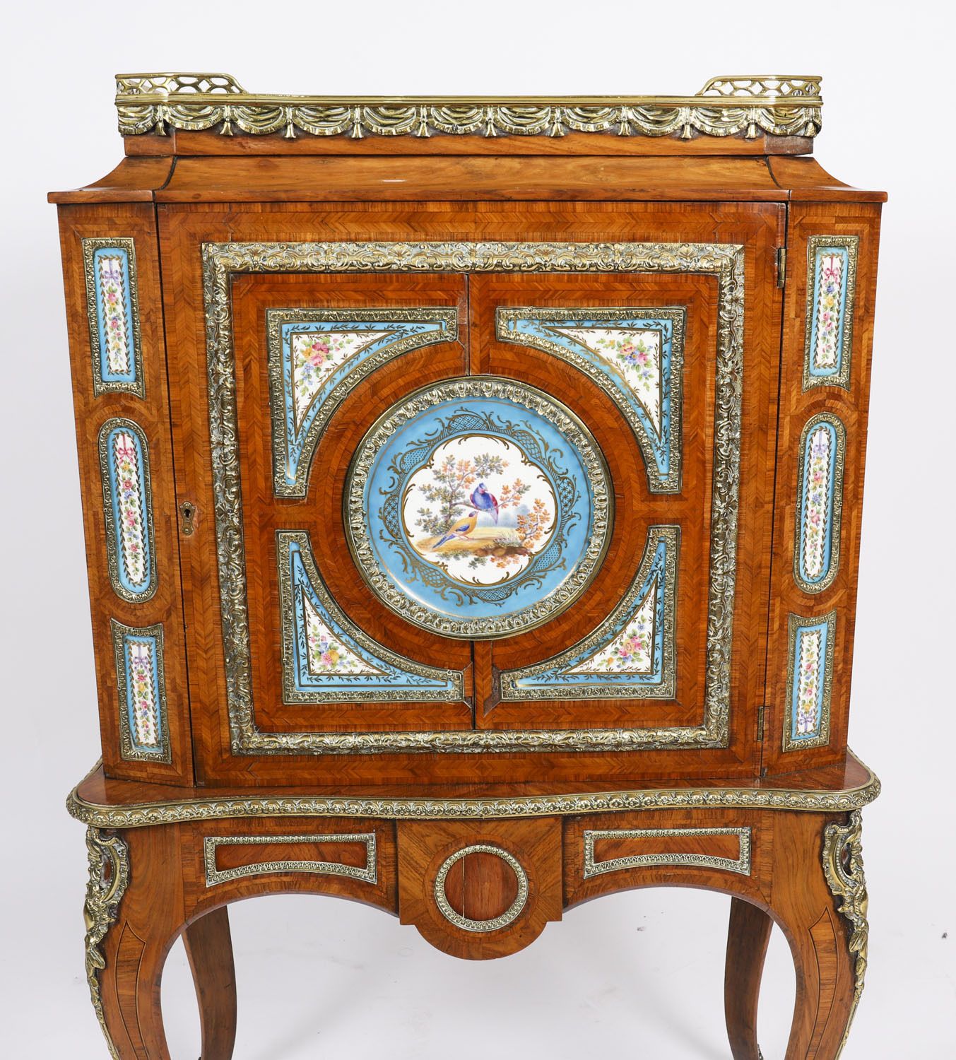 Antique French Kingwood Ormolu Pier Cabinet Sevres Plaques 19th Century photo for sale