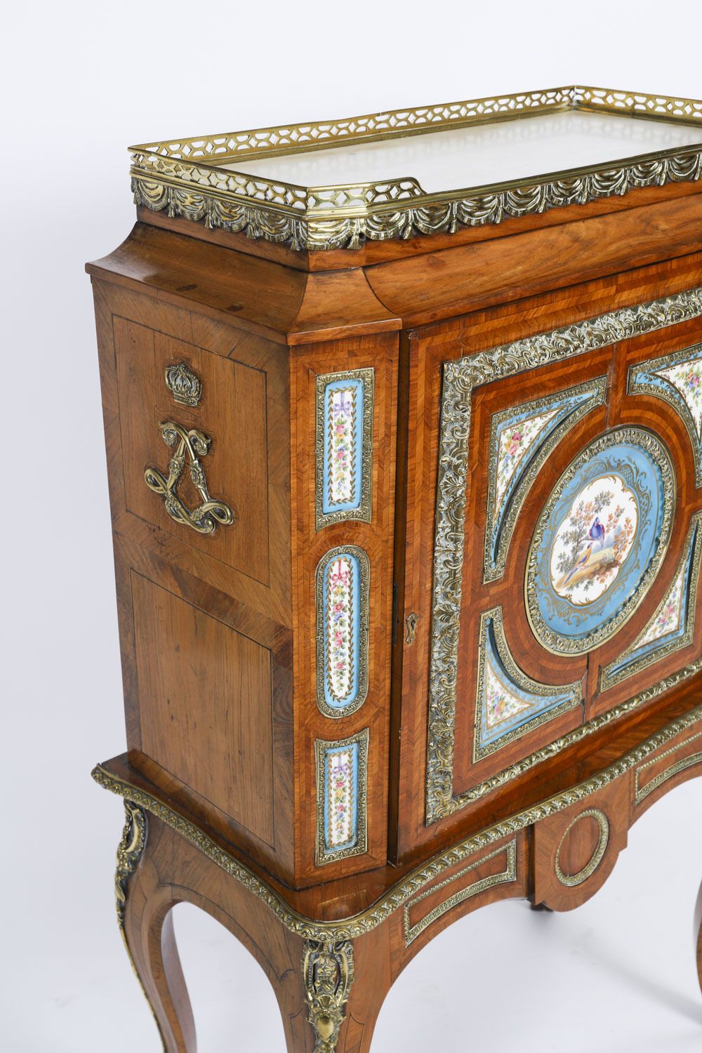 photo vinterior Antique French Kingwood Ormolu Pier Cabinet Sevres Plaques 19th Century