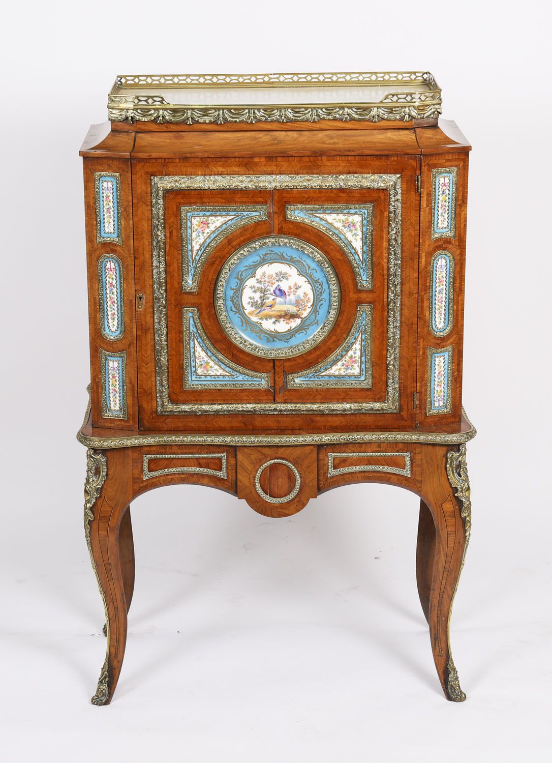 photo buy Antique French Kingwood Ormolu Pier Cabinet Sevres Plaques 19th Century