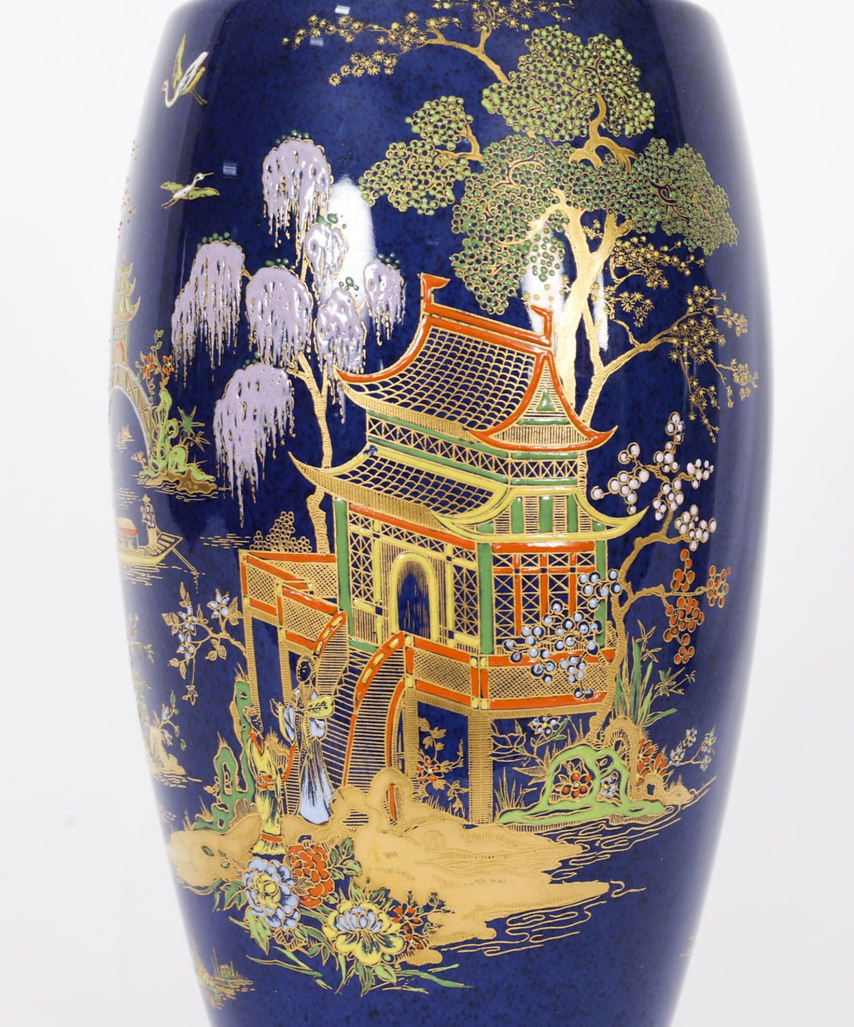 Antique Pair Carlton Ware Cobalt Blue Porcelain Vases Circa 1920 photo for sale