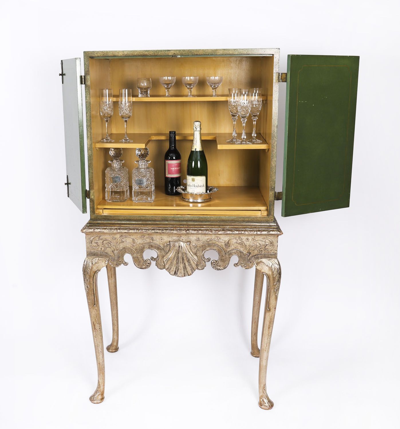 Antique Harrods Green Lacquered Cocktail Cabinet Mid 20th C photo furniture