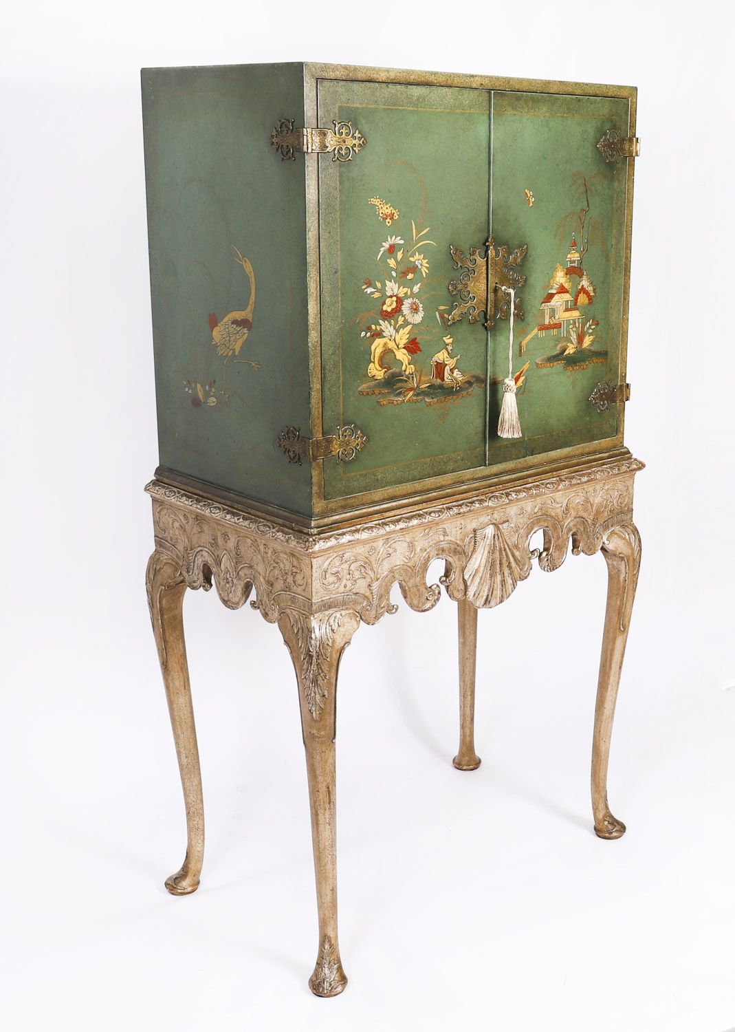 Antique Harrods Green Lacquered Cocktail Cabinet Mid 20th C photo for sale