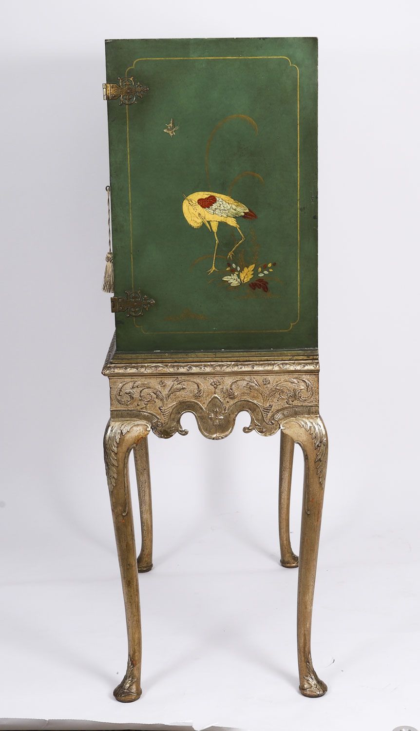 photo furniture Antique Harrods Green Lacquered Cocktail Cabinet Mid 20th C
