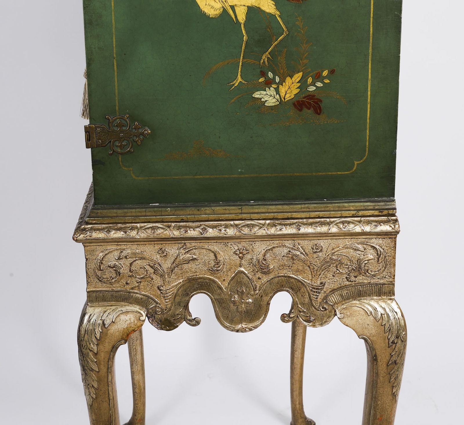 photo for sale Antique Harrods Green Lacquered Cocktail Cabinet Mid 20th C