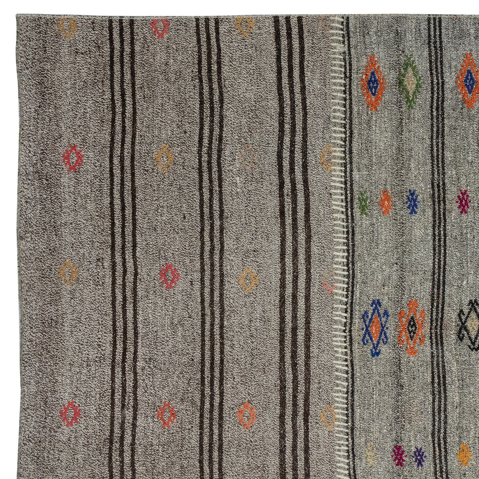 10.2x15.3 Ft Adjustable Vintage Gray Kilim, Cotton & Goat Hair Rug, Large Carpet photo vinterior