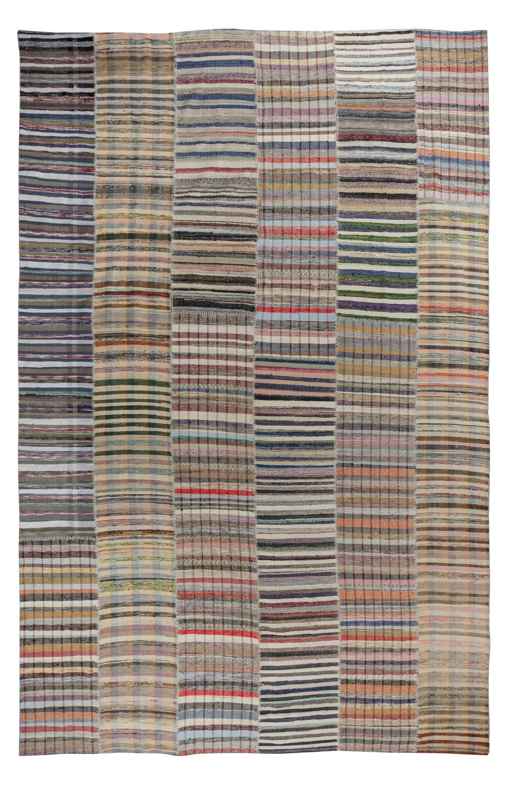 12.8x18 Ft Adjustable Vintage Oversize Rag Rug, Handmade Striped Kilim Carpet