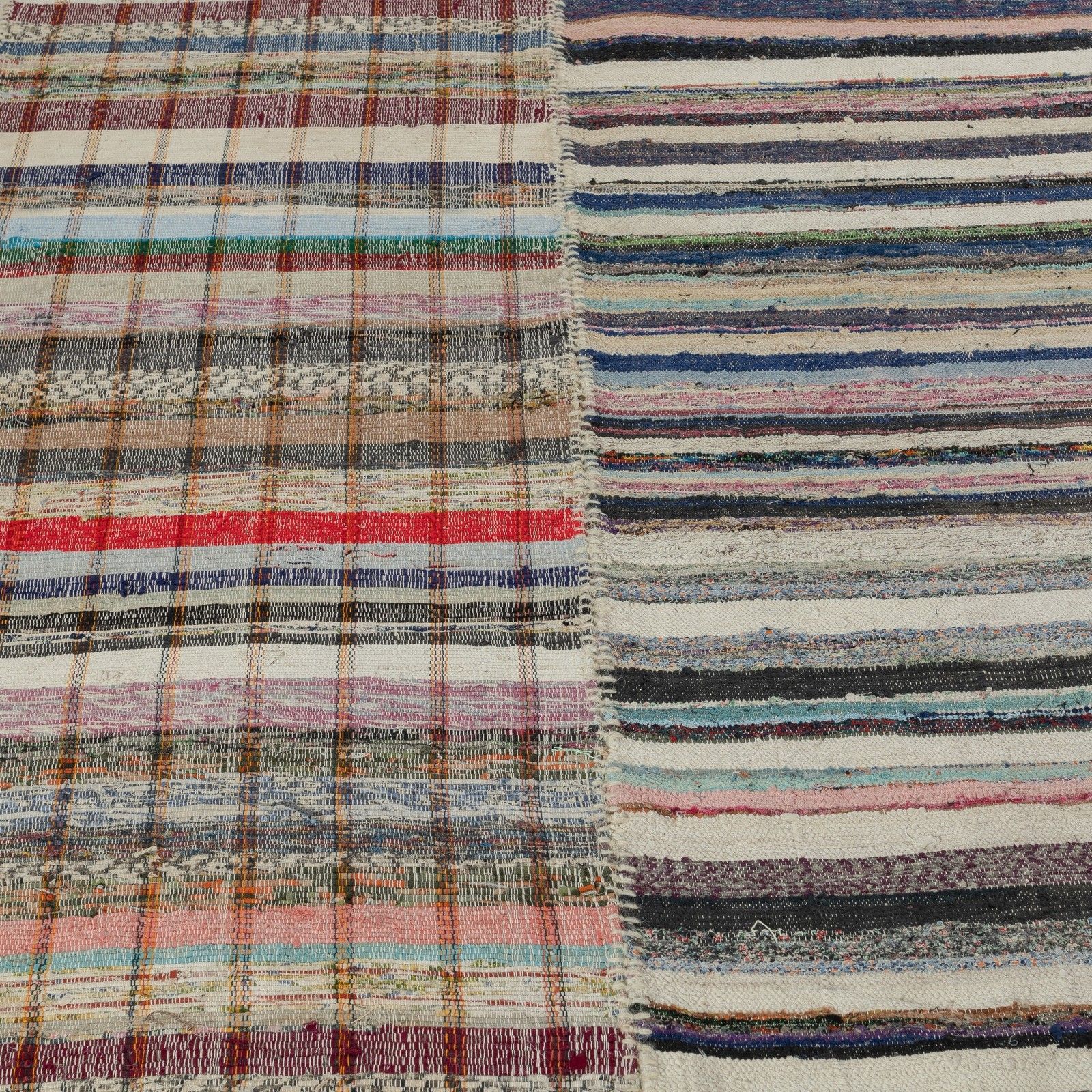 12.8x18 Ft Adjustable Vintage Oversize Rag Rug, Handmade Striped Kilim Carpet photo Textiles
