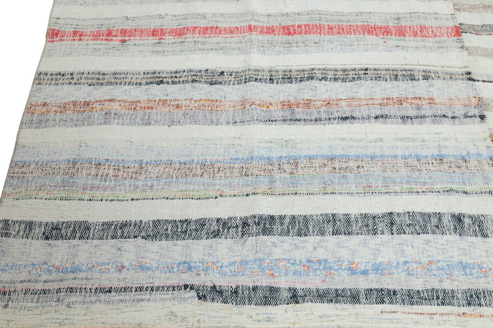 7.3x11.4 Ft Adjustable Colorful Striped Kilim, Handwoven Cotton Turkish Rag Rug photo Textiles