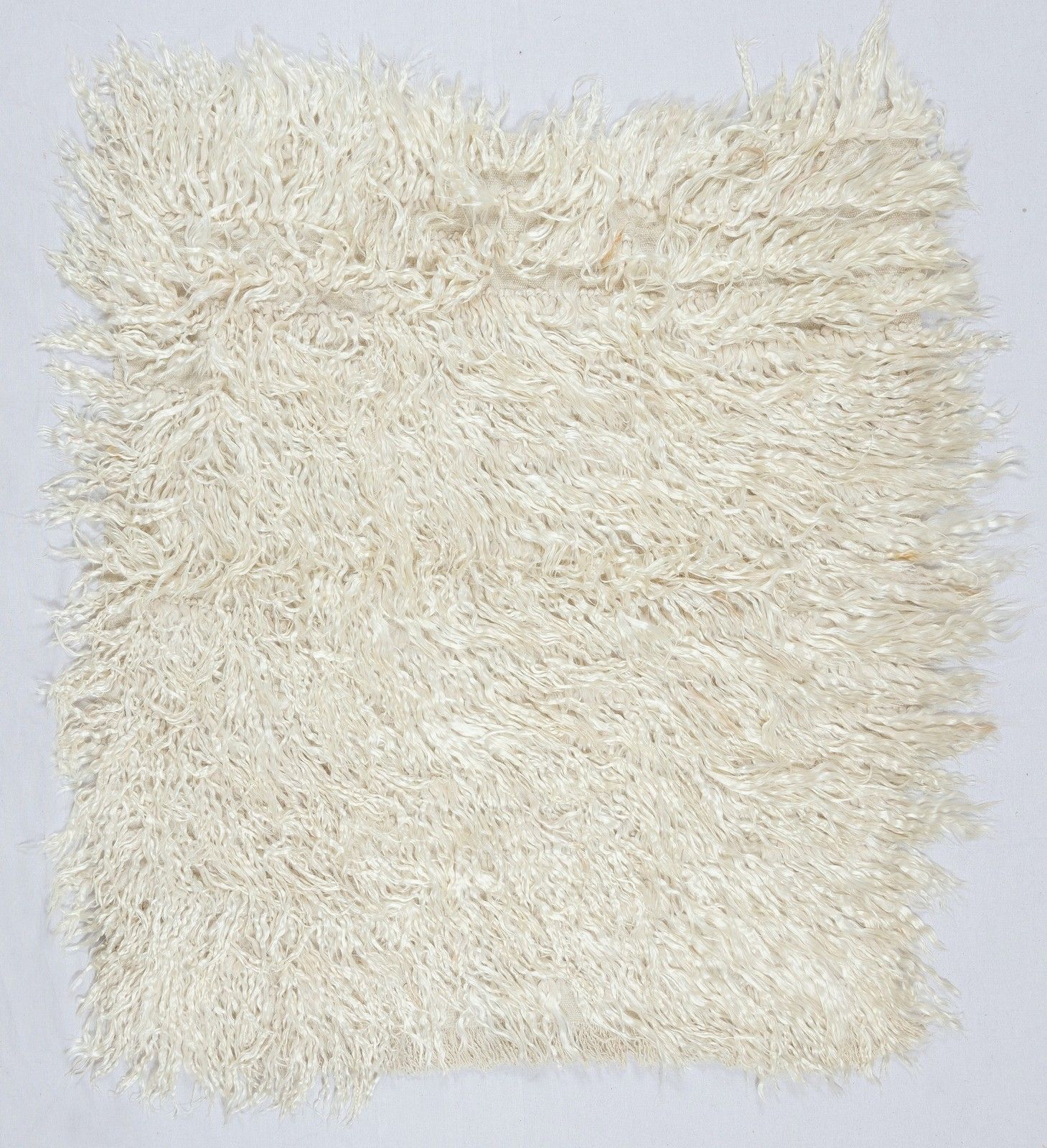 4.2x4.4 Ft Vintage Handmade Shag Pile Rug Made Of Natural Beige Mohair Wool photo furniture