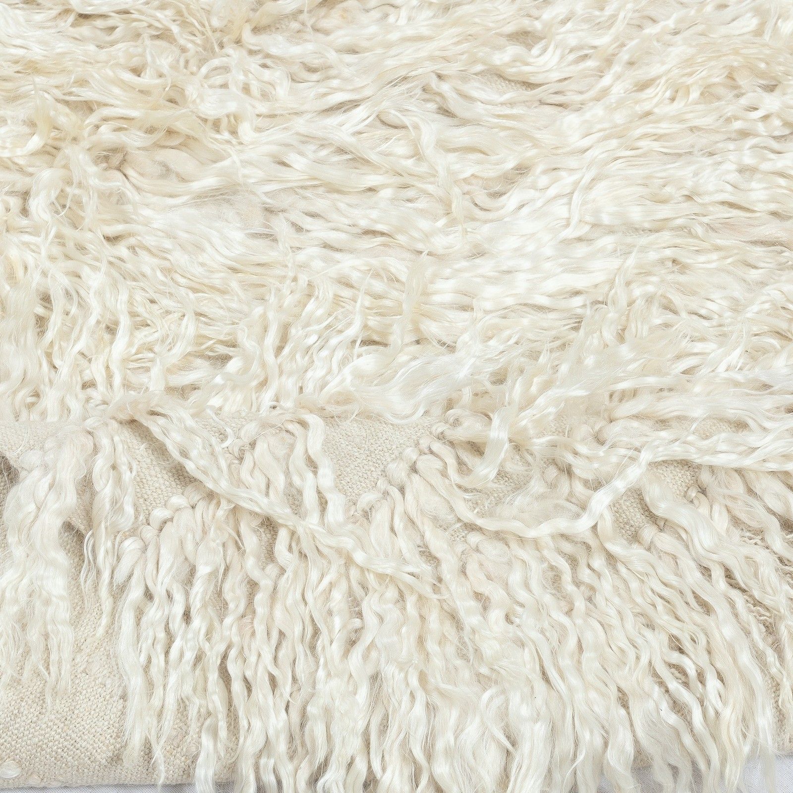 4.2x4.4 Ft Vintage Handmade Shag Pile Rug Made Of Natural Beige Mohair Wool photo buy