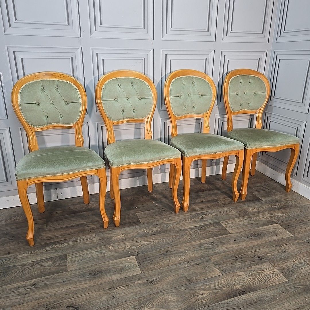 Vintage Balloon Dining Chairs Set 4 Wooden Upholstered Victorian Louis Style photo furniture
