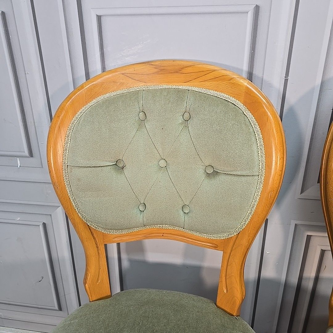 Vintage Balloon Dining Chairs Set 4 Wooden Upholstered Victorian Louis Style photo Furniture