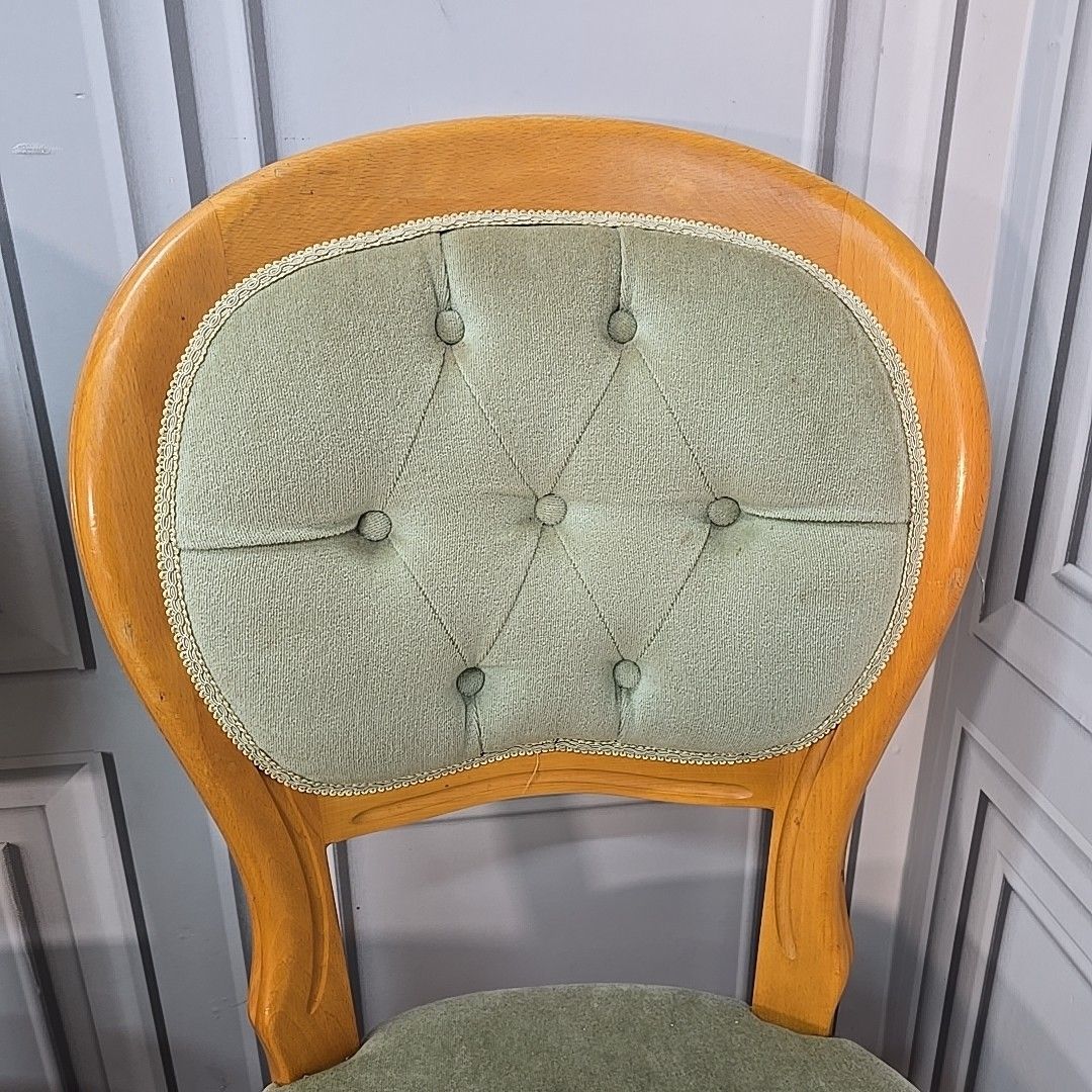 photo for sale Vintage Balloon Dining Chairs Set 4 Wooden Upholstered Victorian Louis Style