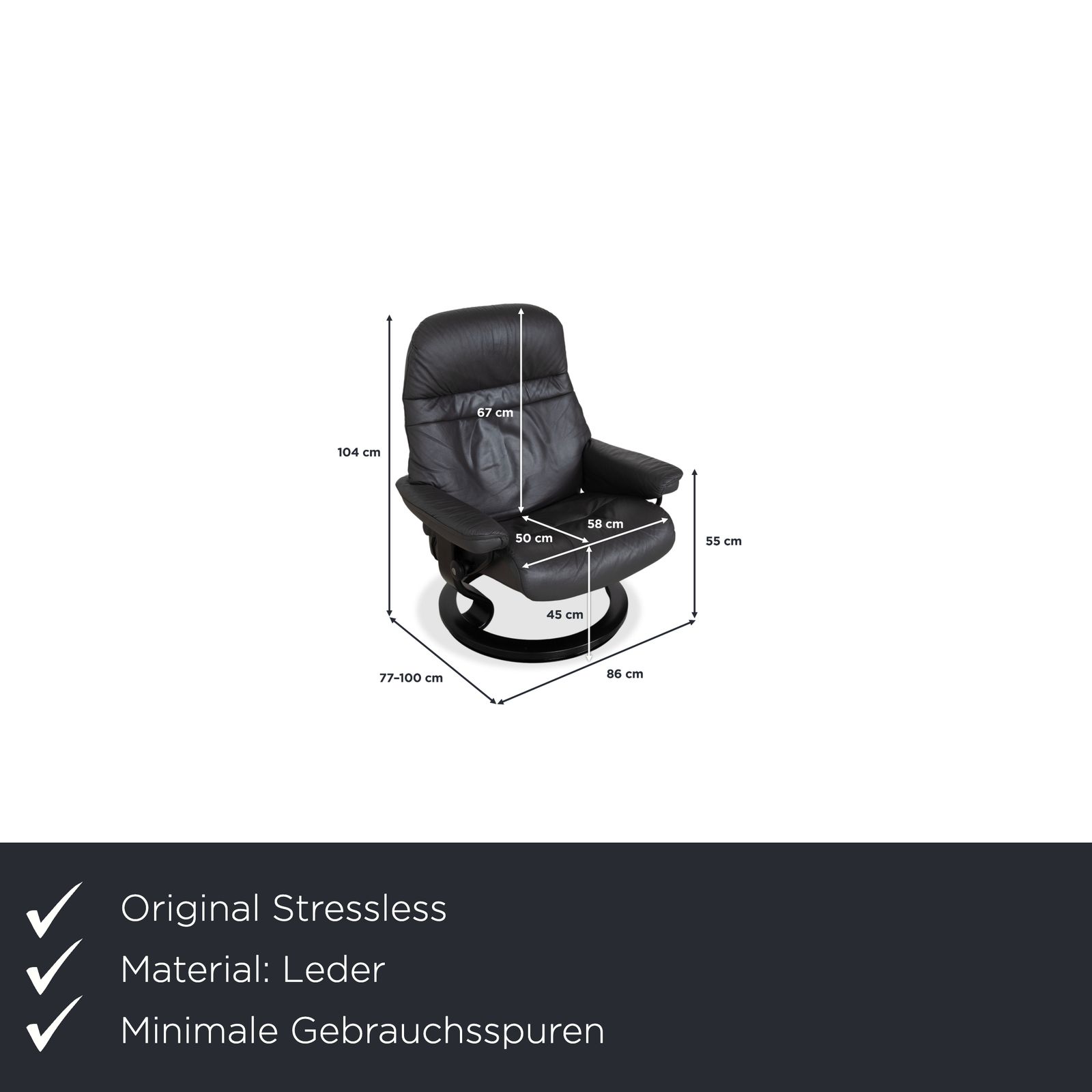 Fauteuil relax Stressless Sunrise en cuir gris foncé anthracite graphite, fonction manuelle photo furniture