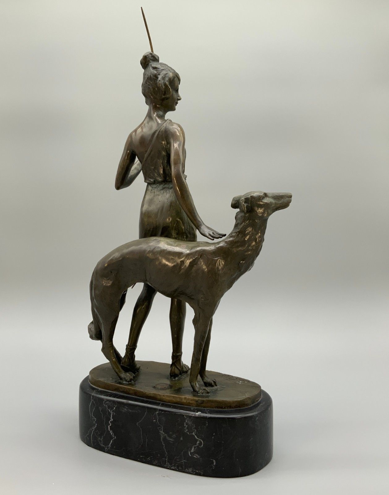 Bronze Statue Huntress And Greyhound French Contemporary Figural Antique Style photo Art