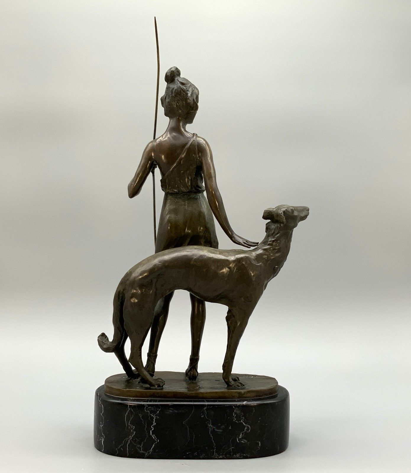 Bronze Statue Huntress And Greyhound French Contemporary Figural Antique Style photo 390.0