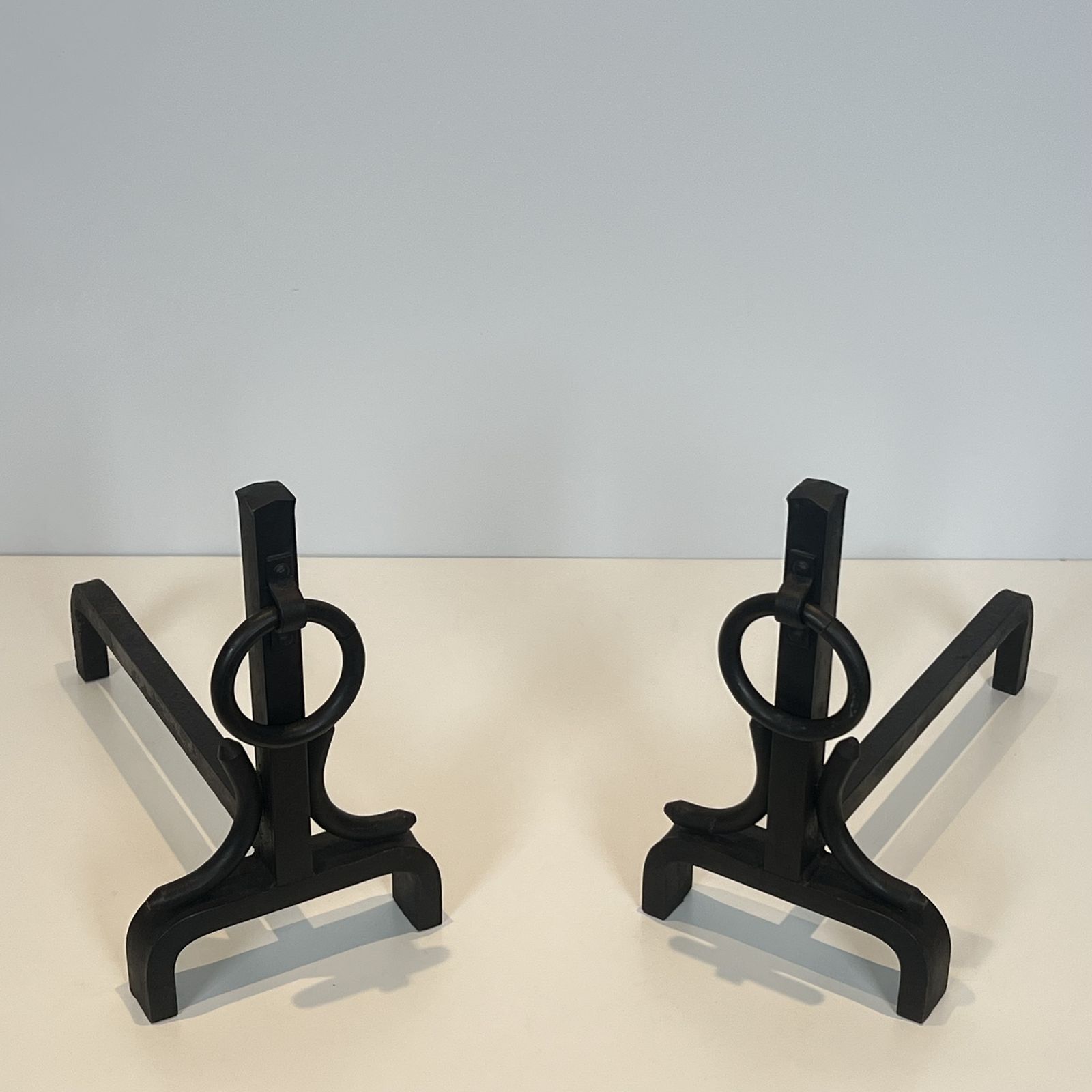 Pair Of Modernist Wrought Iron Andirons In The Style Of Jacques Adnet photo furniture