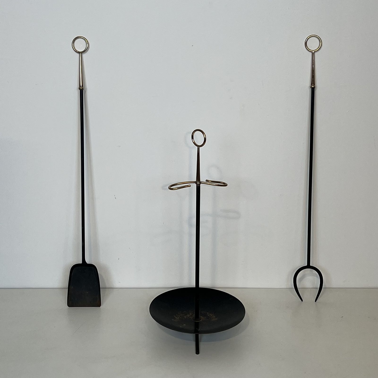 Fire Set, Designer Style, In Black Lacquered Metal And Brass photo Home Fixtures