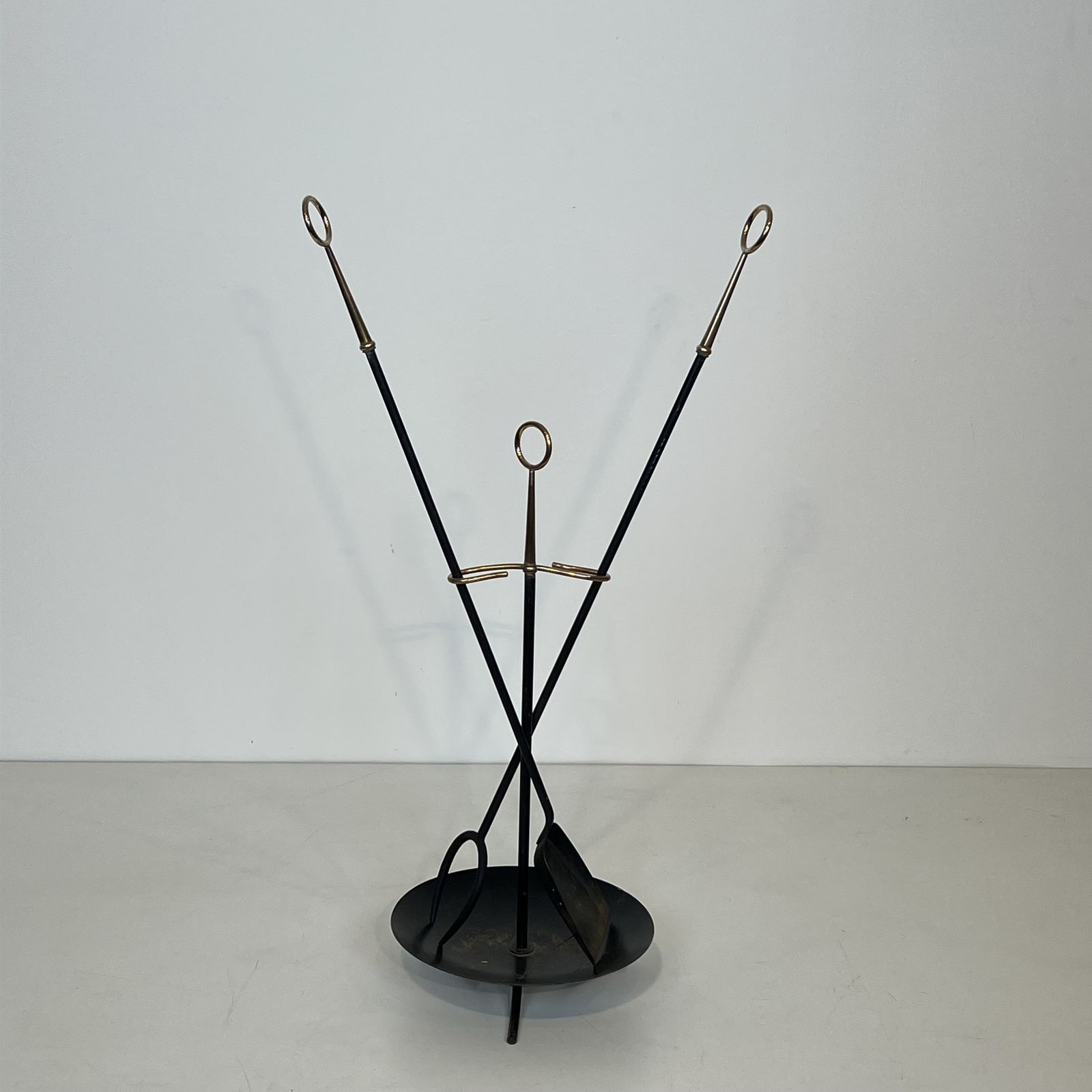 Home Fixtures Fire Set, Designer Style, In Black Lacquered Metal And Brass photo