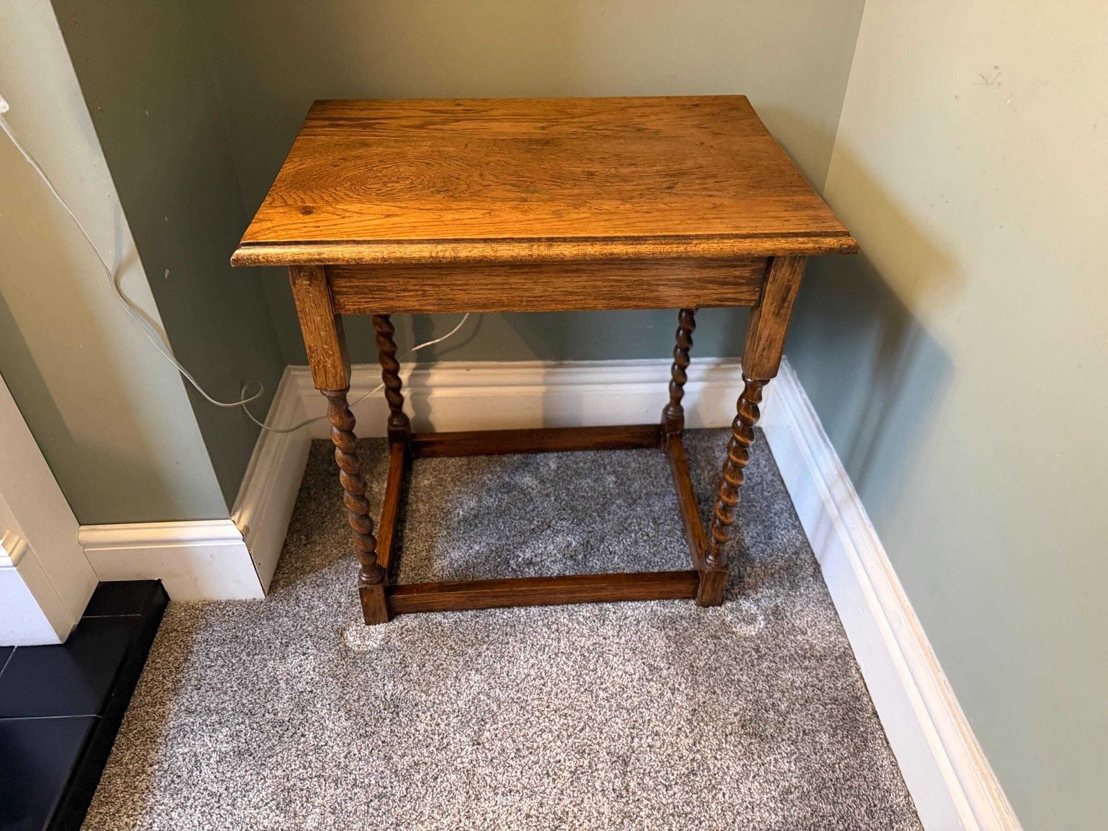 Antique Side Table With Barley Twist Legs. Victorian Oak Occasional Table photo for sale
