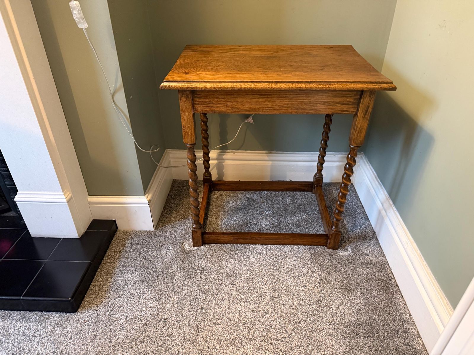 150.0 Antique Side Table With Barley Twist Legs. Victorian Oak Occasional Table photo