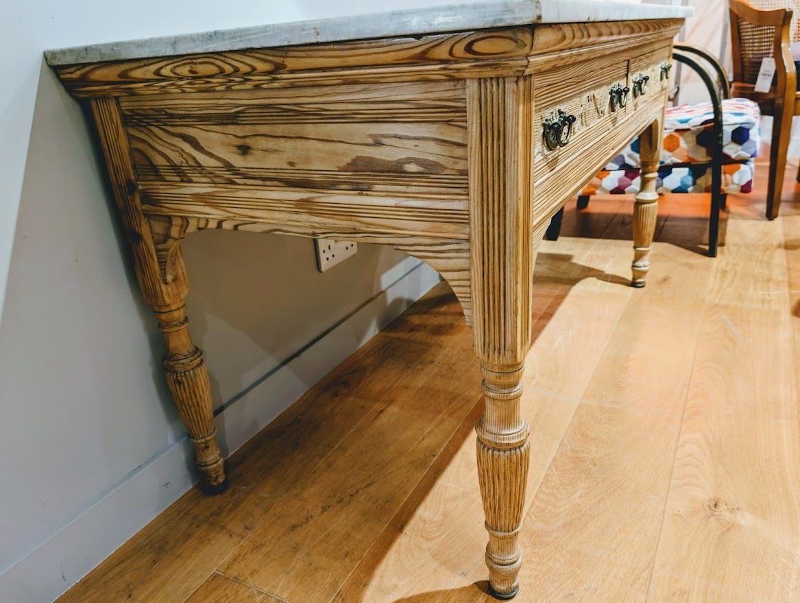 19th Century Marble Top, Hand Carved Pitch Pine Table By John Reid & Sons photo Furniture