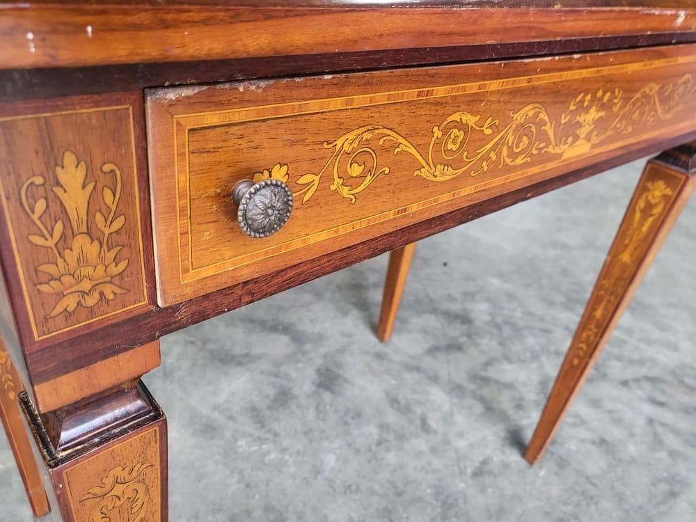 Sheraton Revival Antique Inlaid Writing Desk Drawer Table photo 395.0