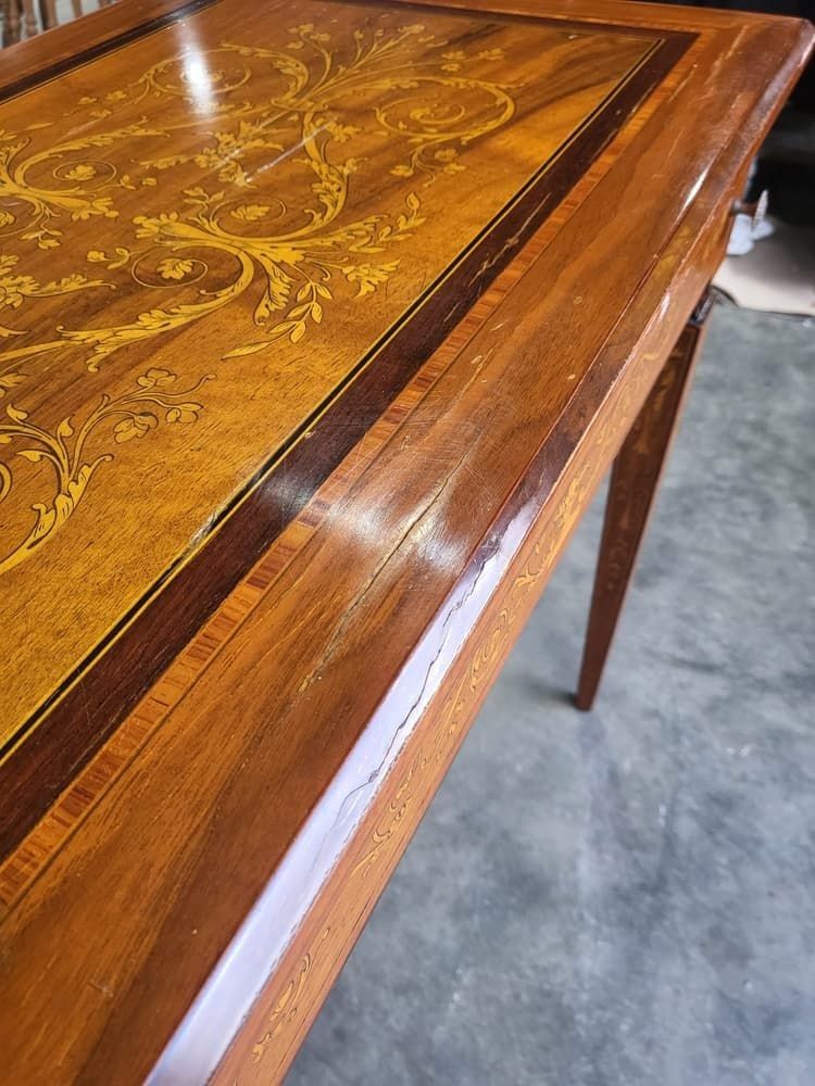 Sheraton Revival Antique Inlaid Writing Desk Drawer Table photo vintage