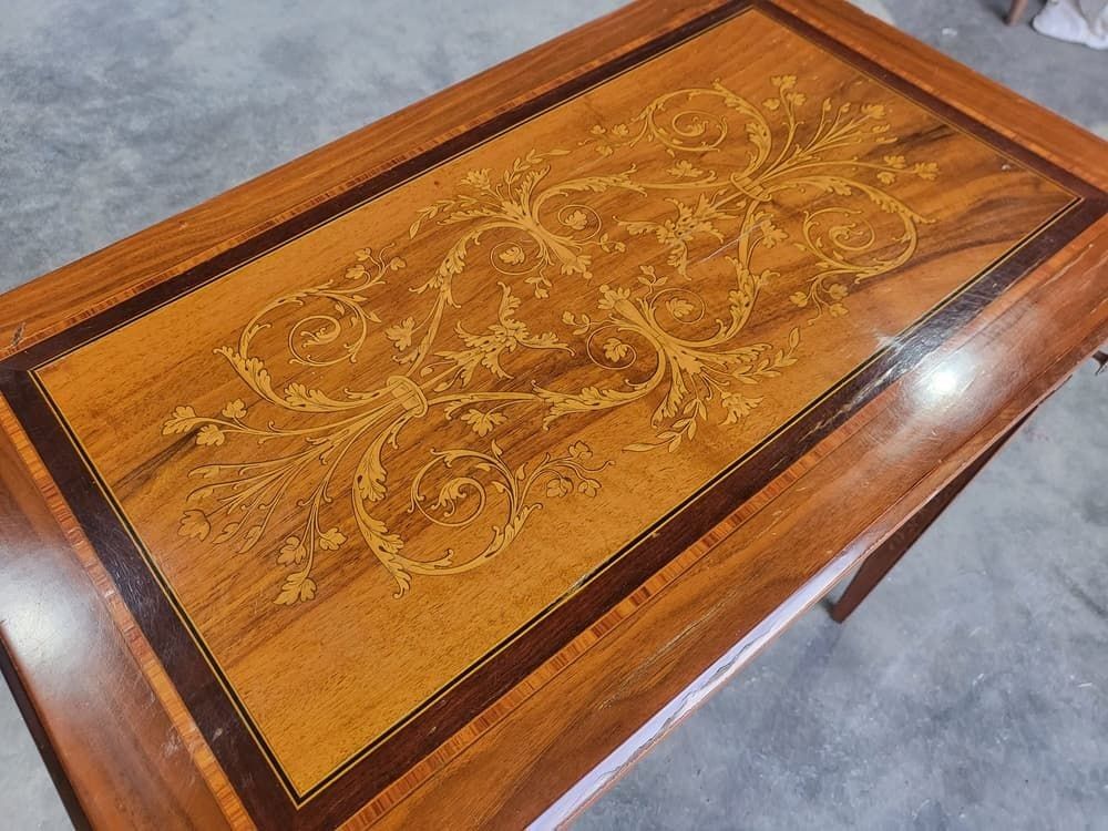Furniture Sheraton Revival Antique Inlaid Writing Desk Drawer Table photo
