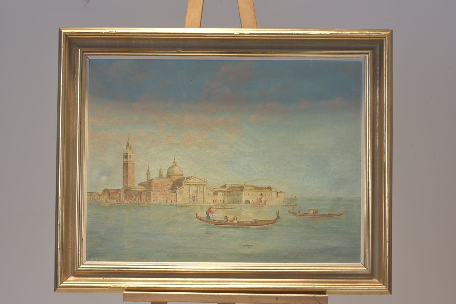 Venice With San Marco, Oil On Canvas In A Gold Frame