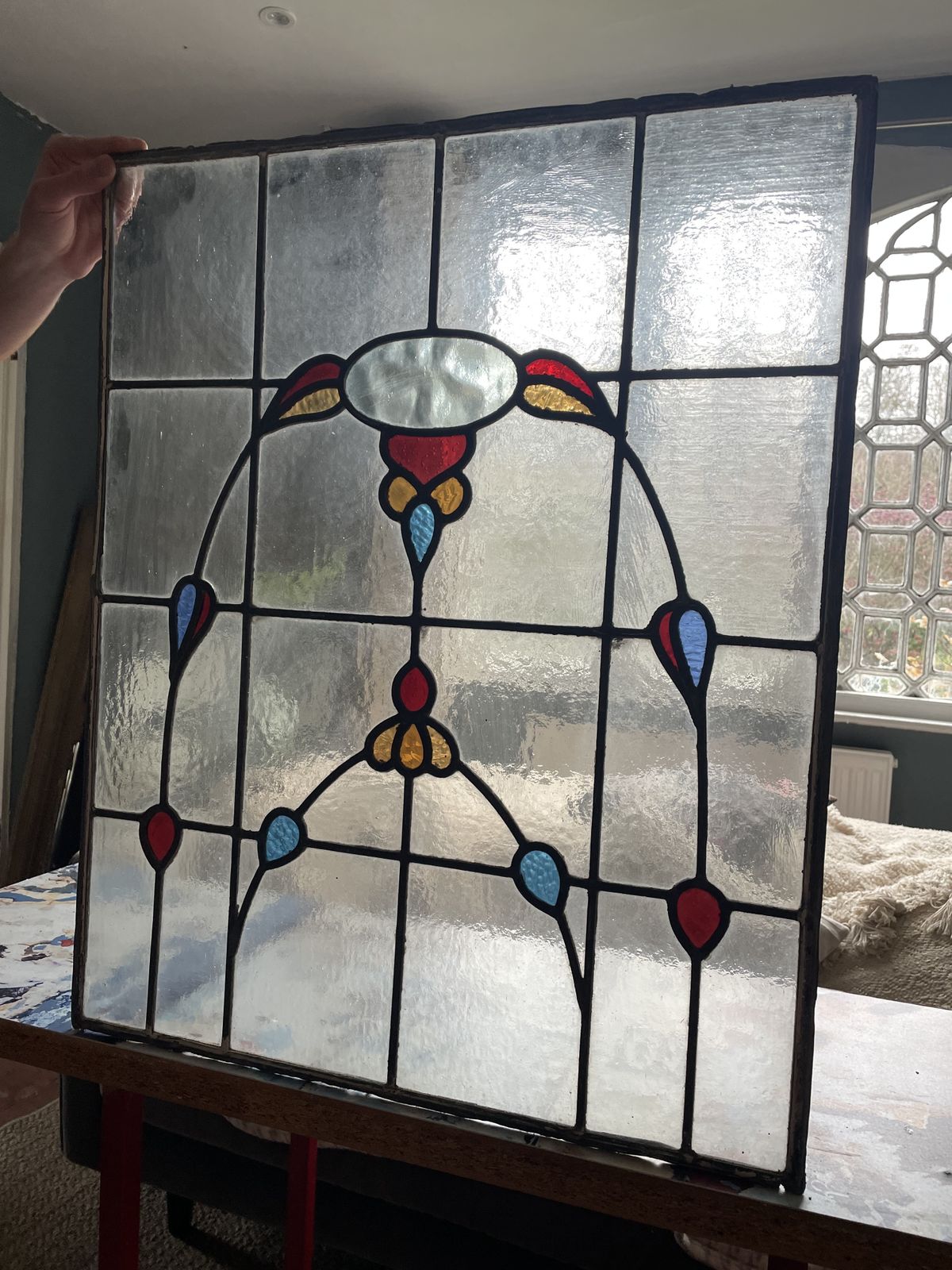 Victorian  Leaded & Coloured Glass Window Panel With Stylised Floral Motif C1890 photo buy