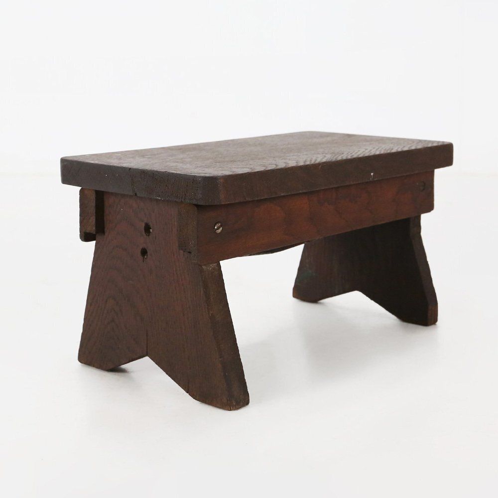 Rustic Wooden Stool, Belgium 1880s