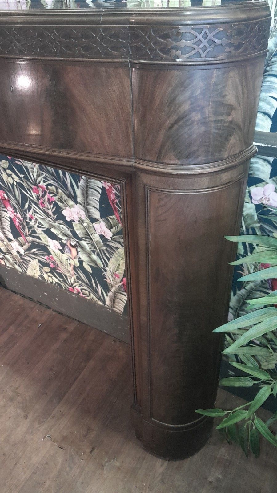 Large Art Deco Mantlepiece Solid Carved Mahogany And Walnut,  Excellent Conditi photo for sale