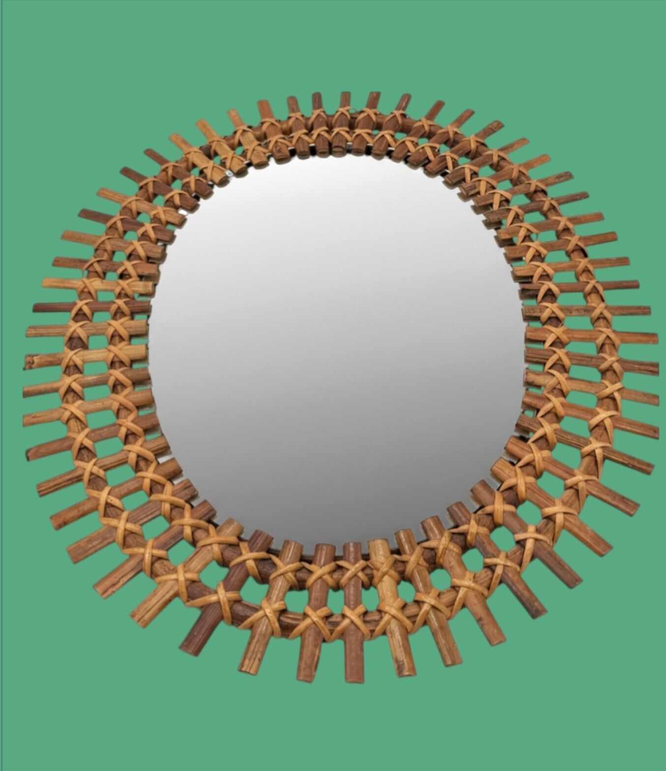 An Italian Oval 1970s Split Cane Bamboo Mirror By Franco Albini For Bonacina photo for sale