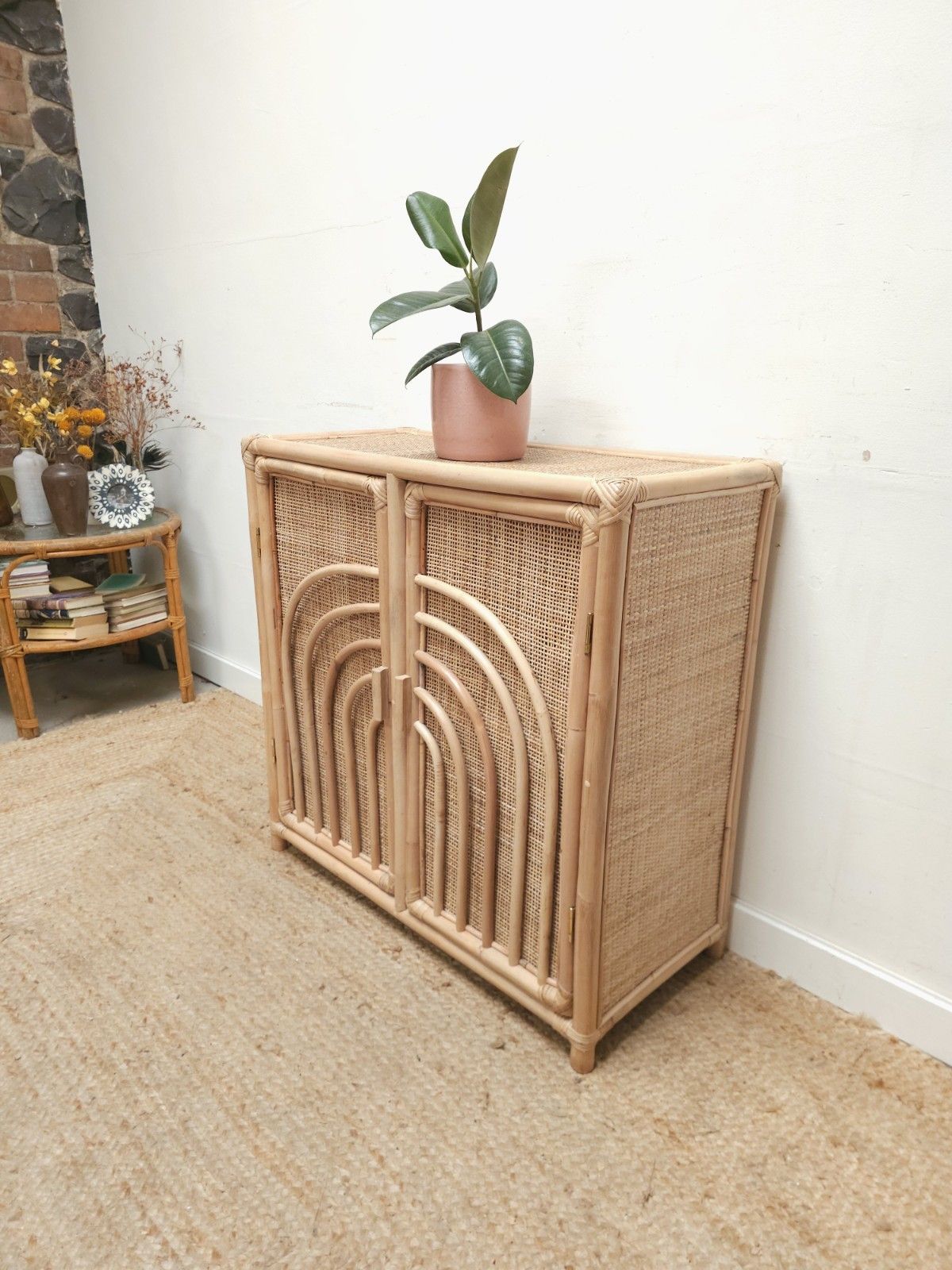 Retro Style Bamboo Cupboard Wicker Cabinet Rattan Vgc Delivery photo vinterior