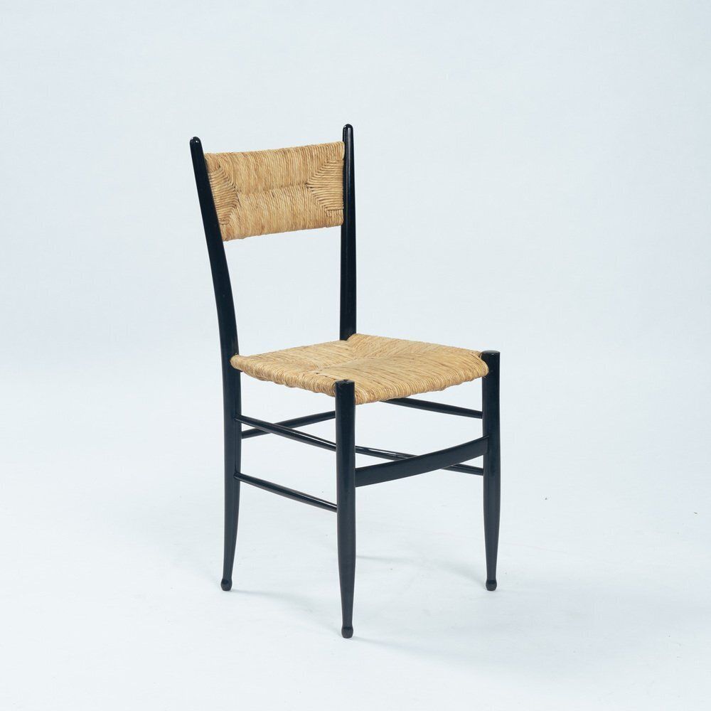 Spinetto Dining Chairs In Ebonised Straw By Chiavarine Fratelli, 1950s, Set Of 4 photo buy